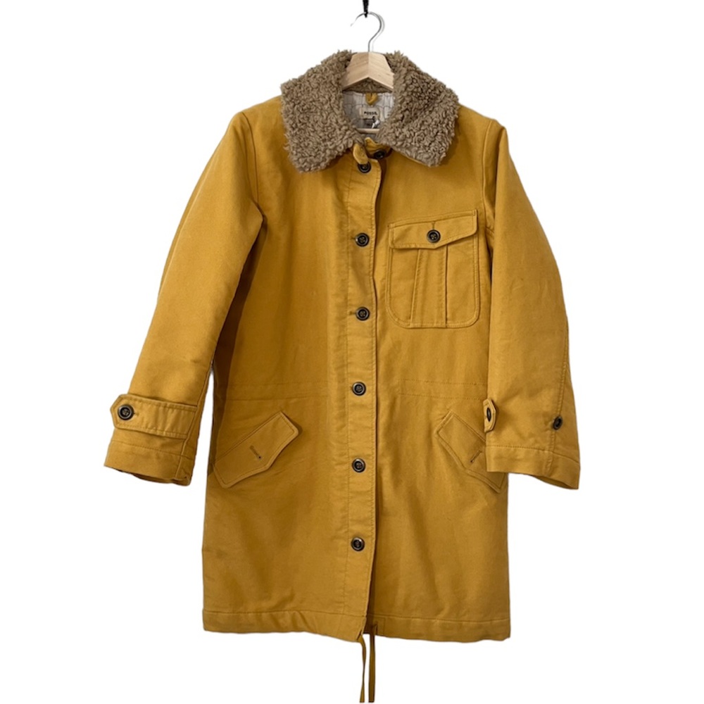 Fossil 50% Modern 50% Vintage Yellow Quilted Lined Sherpa Collar Coat Size M